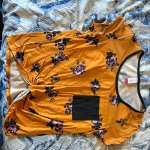 NOBO Vibrant Orange Tee with Purple Floral and Black Accent